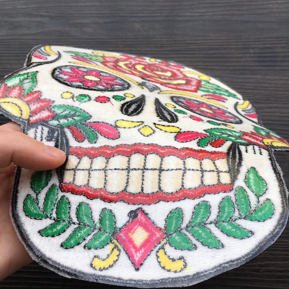 1Pcs Water Soluble Cool Skull Iron on Embroidery Applique Patches, Iron on Patches Applique for Clothes