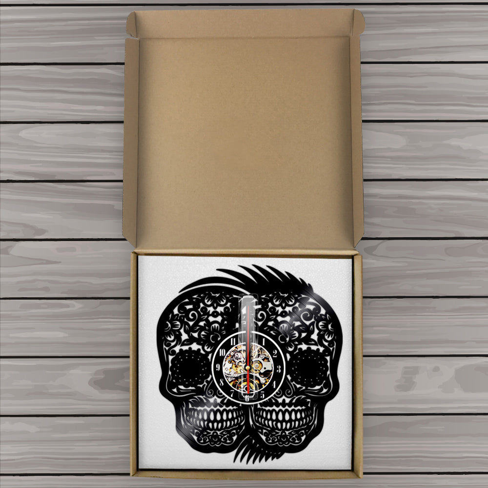 Sugar Skulls Color Changing Vinyl Record Wall Clock Modern Clock