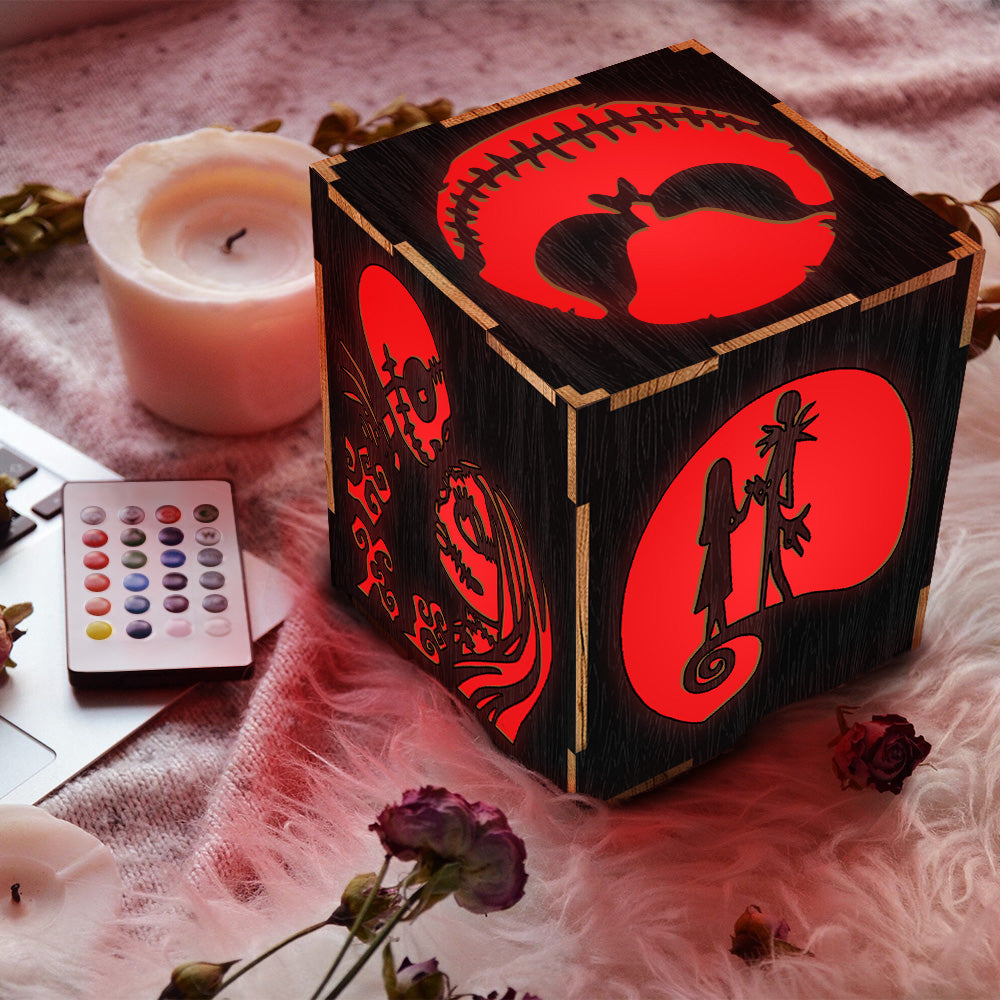 1Piece Nightmare Before Christmas LED Lantern Skeleton Jack And Sally LED Night Light Wooden Table Light Box For Halloween Gift