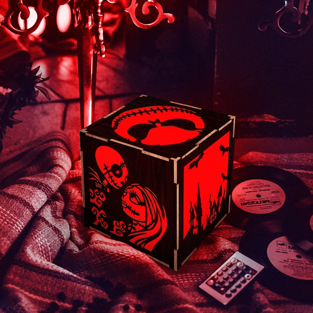1Piece Nightmare Before Christmas LED Lantern Skeleton Jack And Sally LED Night Light Wooden Table Light Box For Halloween Gift