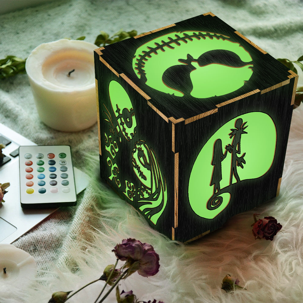 1Piece Nightmare Before Christmas LED Lantern Skeleton Jack And Sally LED Night Light Wooden Table Light Box For Halloween Gift