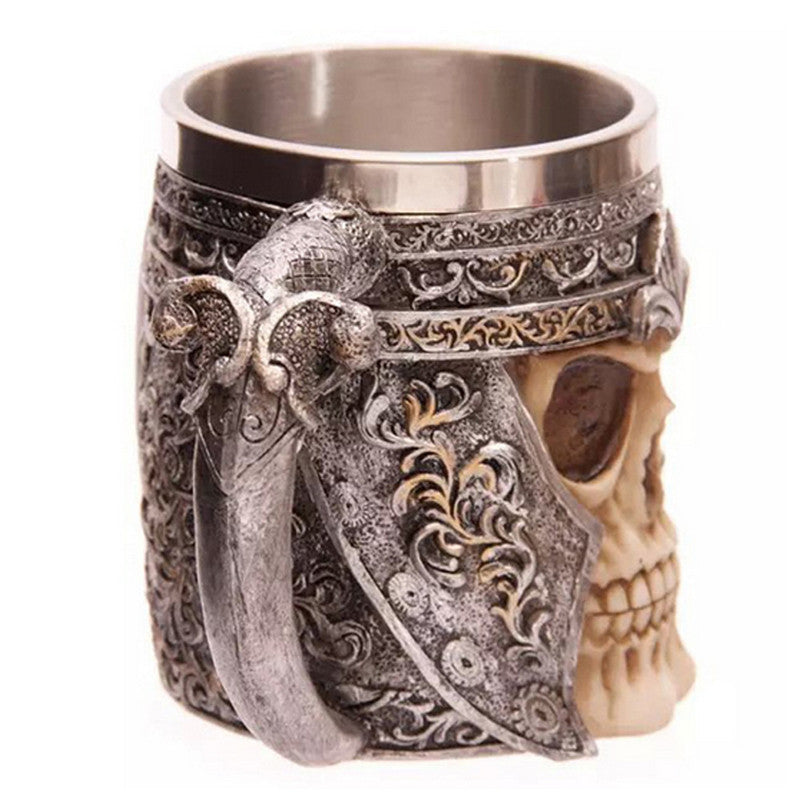 1Piece Striking Skull Warrior Tankard Viking Skull Beer Mug Gothic Helmet Drinkware Vessel