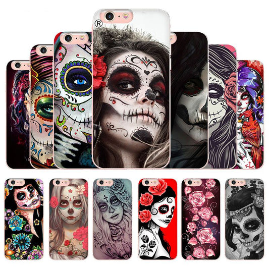 Funny Sugar Skull Girl Tattoo Transparent Shell Phone Case For iphone