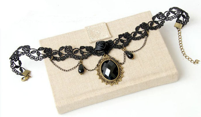 1pc Gothic Style Tattoo Tassel Lace Necklace Pendant Chain Crystal Choker Wedding Jewelry Necklace Women False Collar Statement