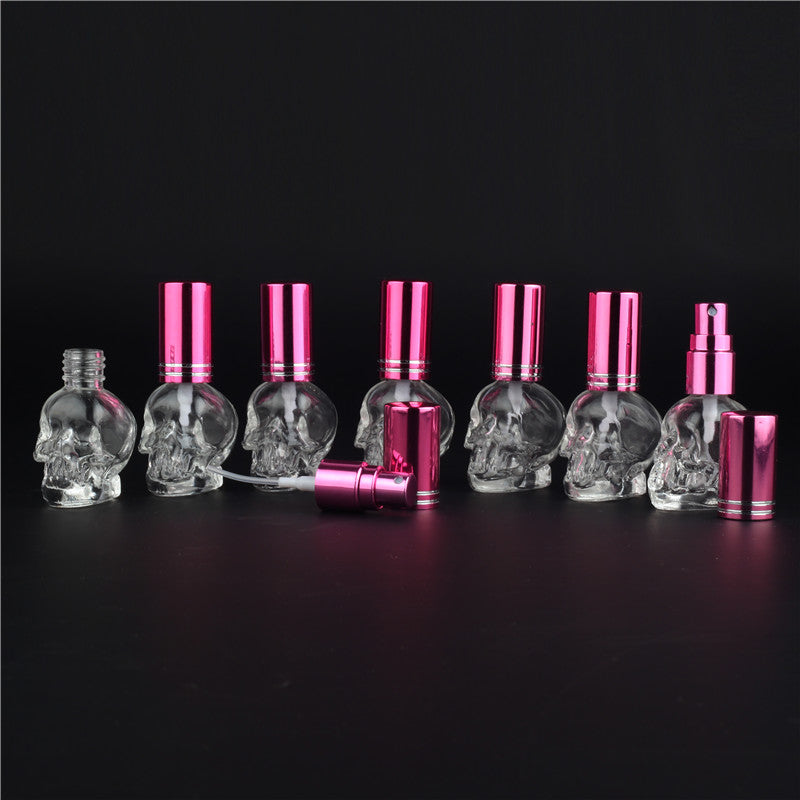 1pcs 8ML 10Colors Mini Travel Unique PersonalitY Skull Shape Empty Glass Perfume Bottle Small Sample Portable Parfume Bottles