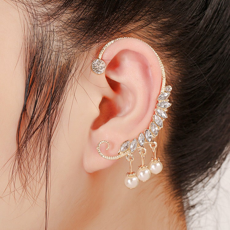 1pcs Right Left Ear Clip Fashion Pearl Pendant Ear cuff Jewelry Golden Clip On Earrings Ear Cuffs For Women