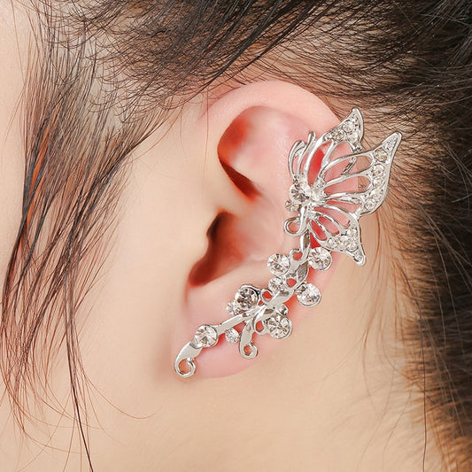 1pcs Right Left Ear Clip Fashion Rhinestone Hot Earcuff Jewelry Meniscus Silver Plated Clip On Earrings Ear Cuffs For Women