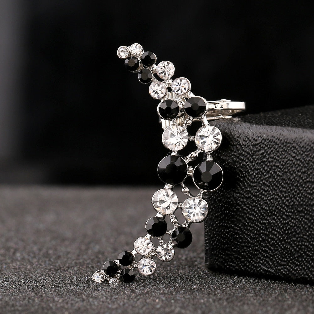 1pcs Right Left Ear Clip Fashion Rhinestone Hot Earcuff Jewelry Meniscus Silver Plated Clip On Earrings Ear Cuffs For Women