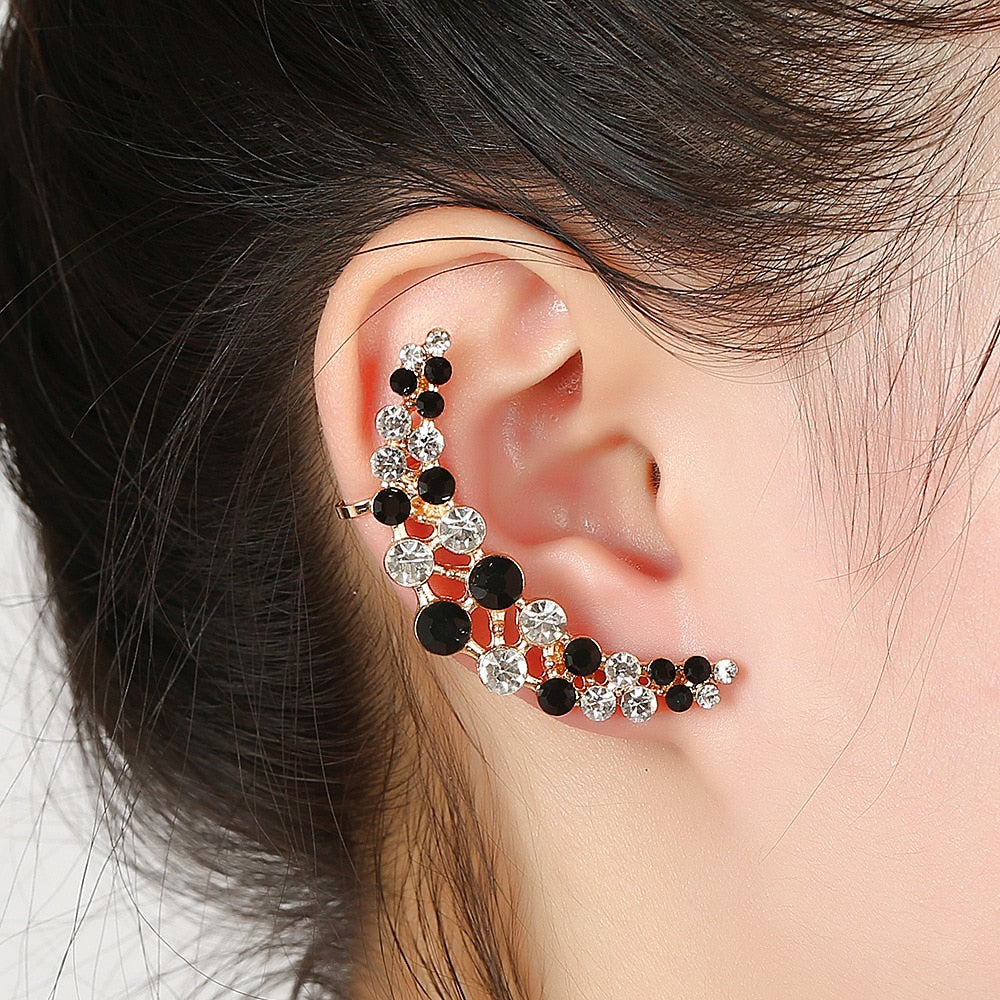 1pcs Right Left Ear Clip Fashion Rhinestone Hot Earcuff Jewelry Meniscus Silver Plated Clip On Earrings Ear Cuffs For Women