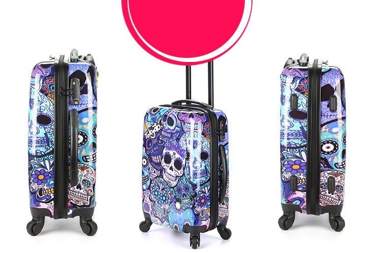 20 inch Skull Luggage Creative Trolley Case Caster Spring Wheel boarding box Hard luggage with charging hole
