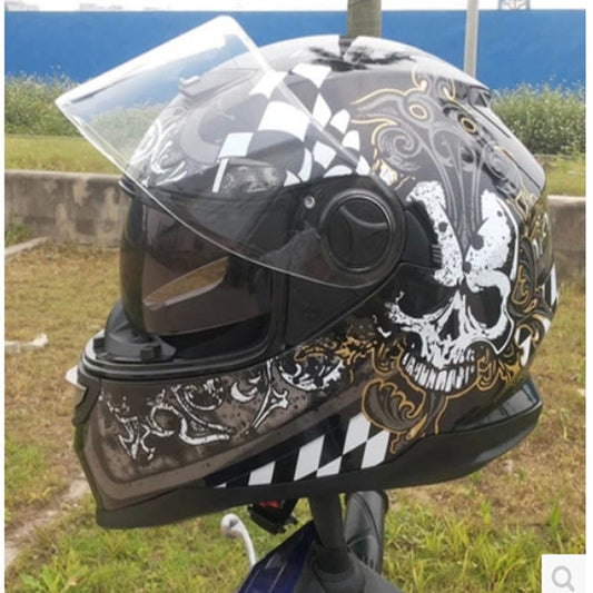 full face helmet run double lens helmet motorcycle helmet stunning color skull