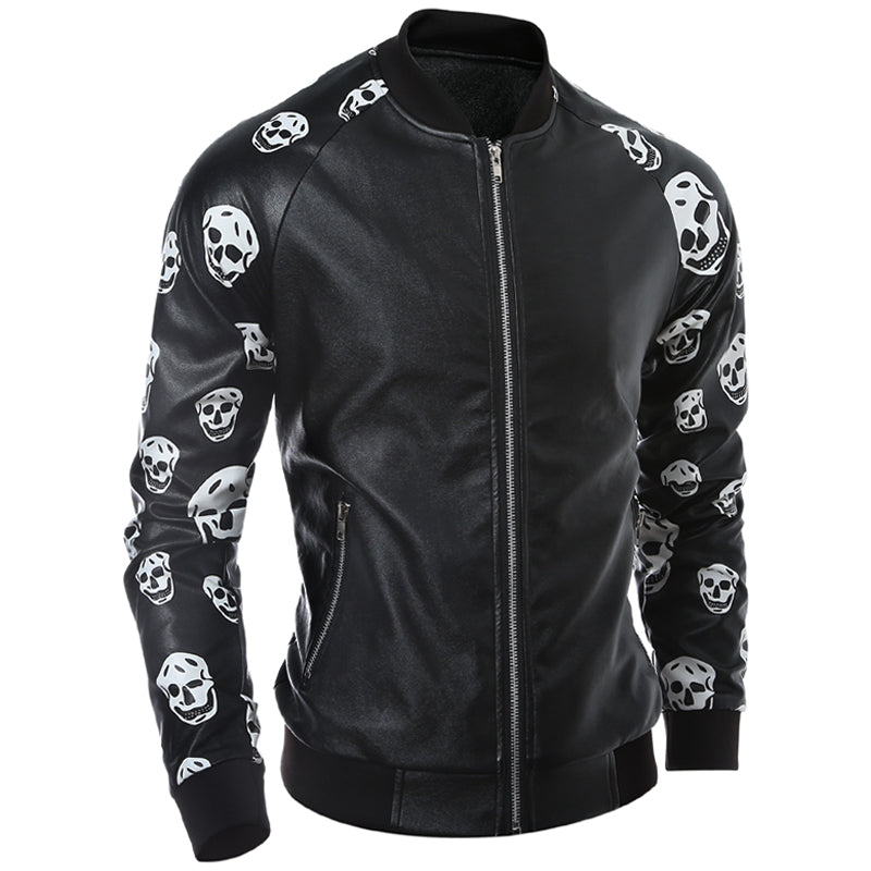 New Autumn Faux Leather Skull Jacket Men Jaqueta De Couro Masculina