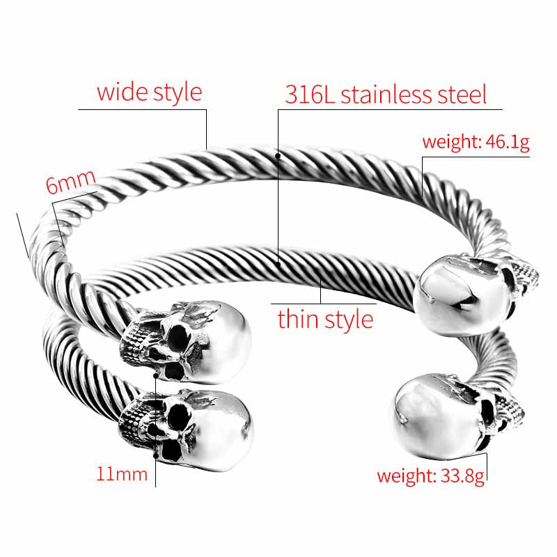 New Cool Punk Skull Bracelet For Man 316 Stainless Steel love Bangle Man's High Quality Jewelry BRG-012