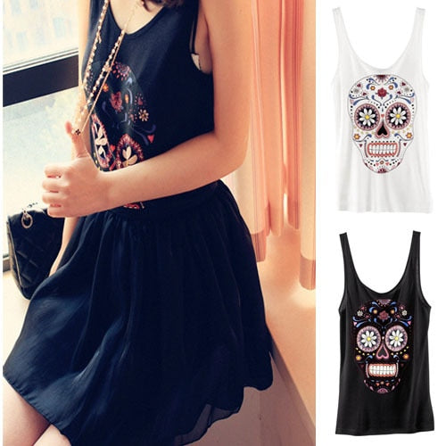 Flower Skull Head Sleeveless Shirt Vest