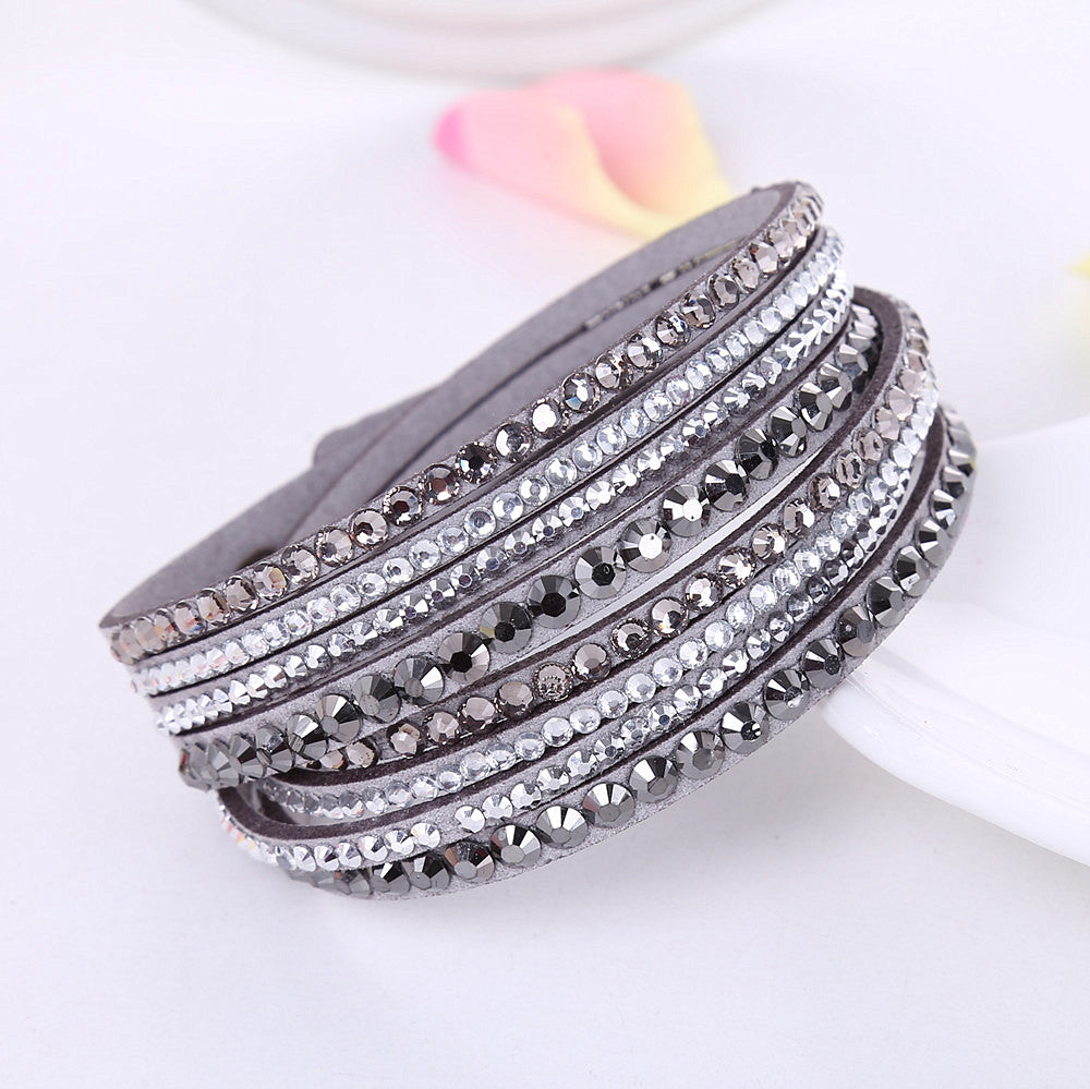 New Leather Bracelet Rhinestone Crystal Bracelet Wrap Multilayer Bracelets for women feminino pulseras mulher Jewelry
