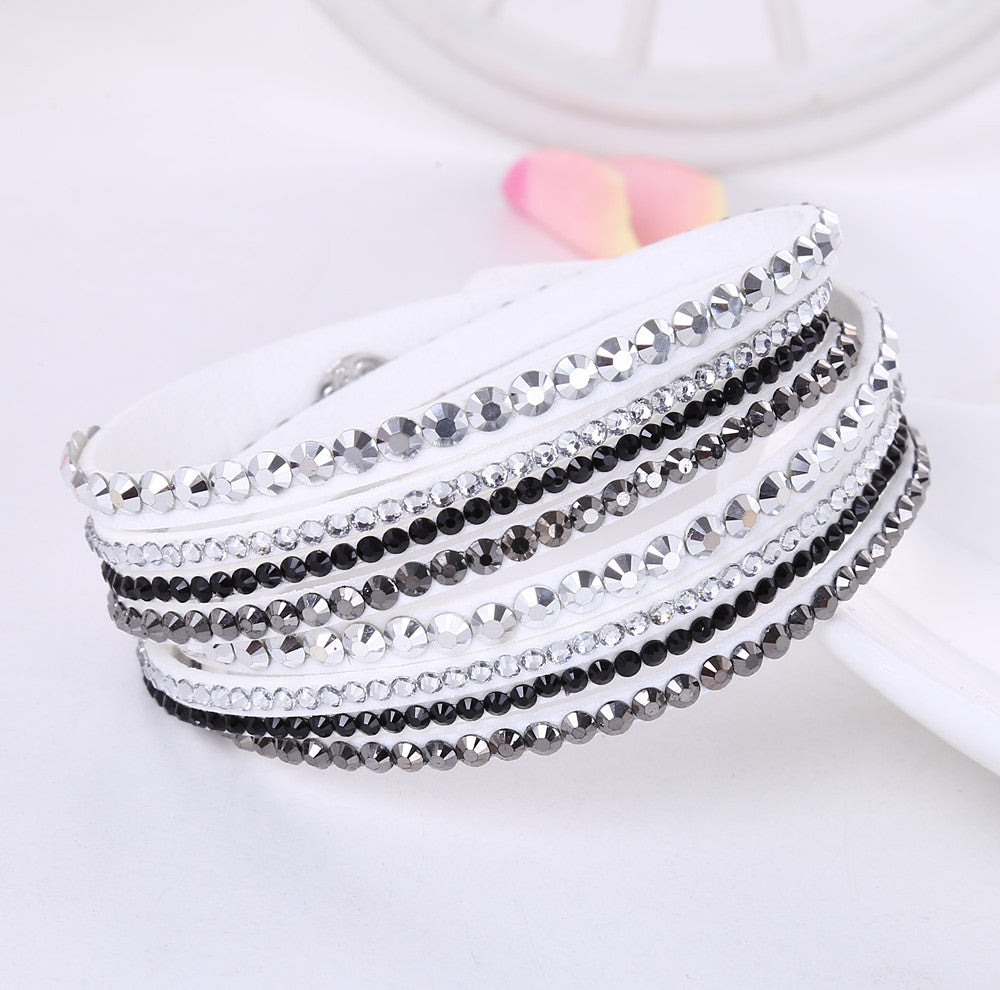 New Leather Bracelet Rhinestone Crystal Bracelet Wrap Multilayer Bracelets for women feminino pulseras mulher Jewelry