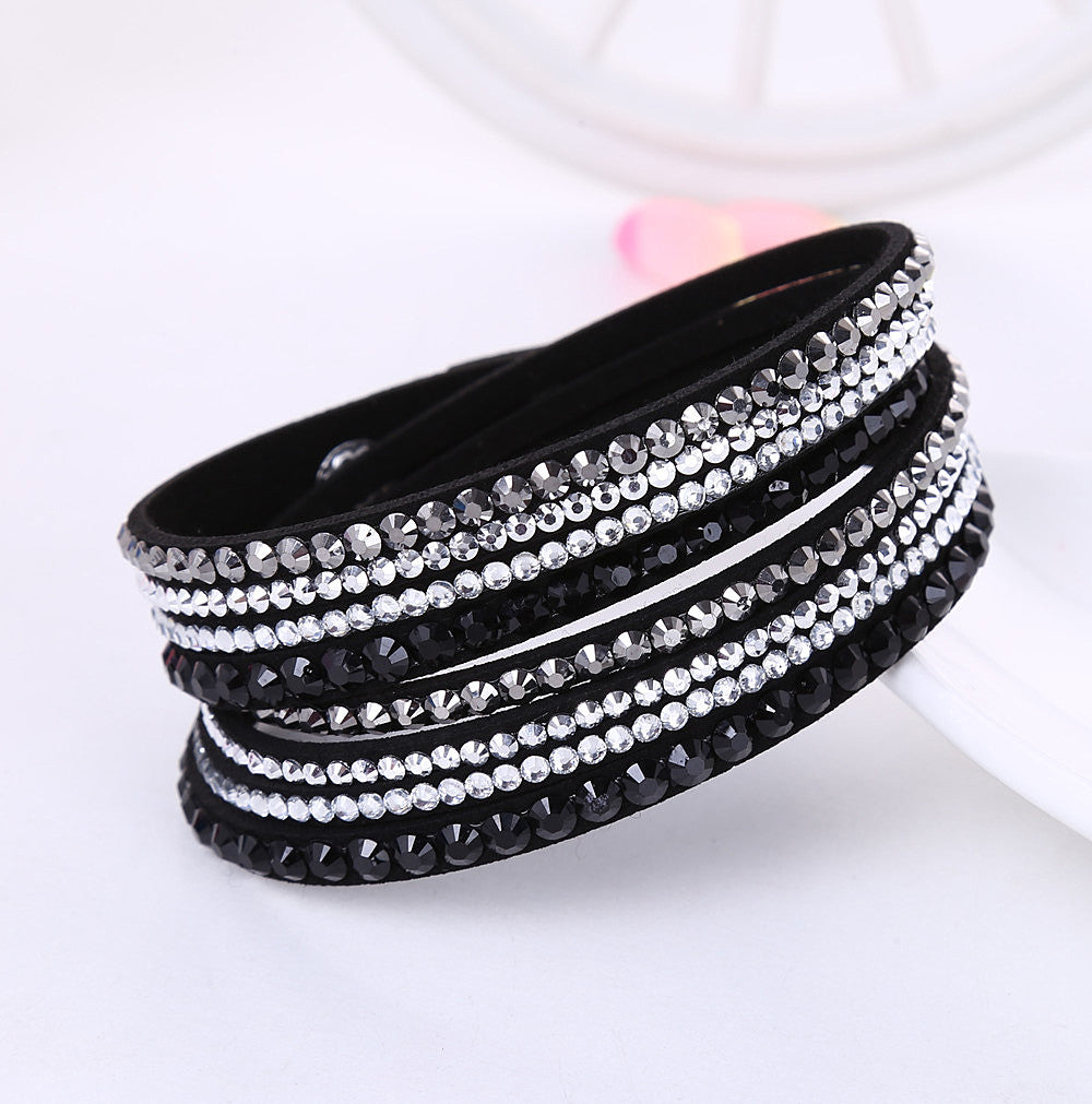 New Leather Bracelet Rhinestone Crystal Bracelet Wrap Multilayer Bracelets for women feminino pulseras mulher Jewelry