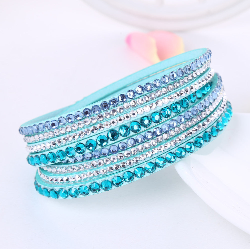 New Leather Bracelet Rhinestone Crystal Bracelet Wrap Multilayer Bracelets for women feminino pulseras mulher Jewelry