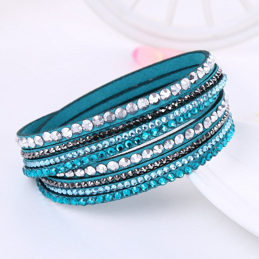 New Leather Bracelet Rhinestone Crystal Bracelet Wrap Multilayer Bracelets for women feminino pulseras mulher Jewelry