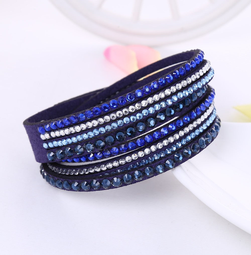 New Leather Bracelet Rhinestone Crystal Bracelet Wrap Multilayer Bracelets for women feminino pulseras mulher Jewelry