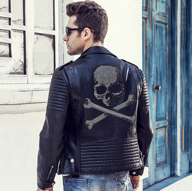 Winter Leather Jacket Men Turn-down Collar Jaqueta De Couro Masculina PU Mens Leather Jackets Skull Punk Veste Cuir Homme