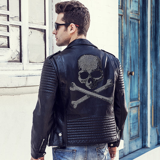 Winter Leather Jacket Men Turn-down Collar Jaqueta De Couro Masculina PU Mens Leather Jackets Skull Punk Veste Cuir Homme