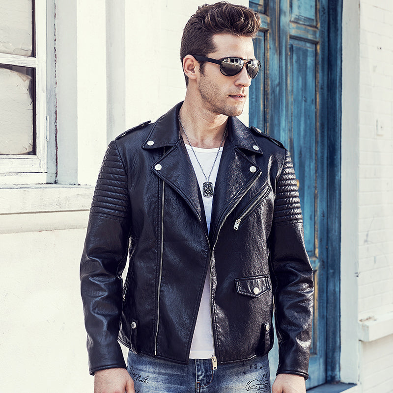 Winter Leather Jacket Men Turn-down Collar Jaqueta De Couro Masculina PU Mens Leather Jackets Skull Punk Veste Cuir Homme