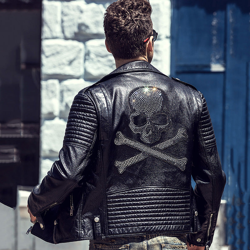 Winter Leather Jacket Men Turn-down Collar Jaqueta De Couro Masculina PU Mens Leather Jackets Skull Punk Veste Cuir Homme