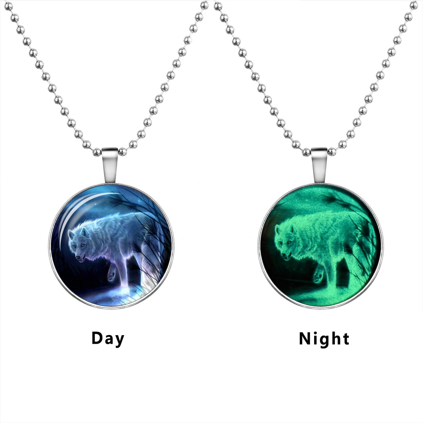 Wolf Cabochon Glass Glowing Pendant Necklaces Fashion Jewelry Silver Plated Chain Glow In The Dark Necklaces Collares