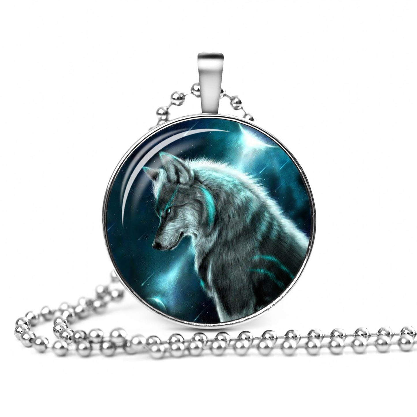 Wolf Cabochon Glass Glowing Pendant Necklaces Fashion Jewelry Silver Plated Chain Glow In The Dark Necklaces Collares
