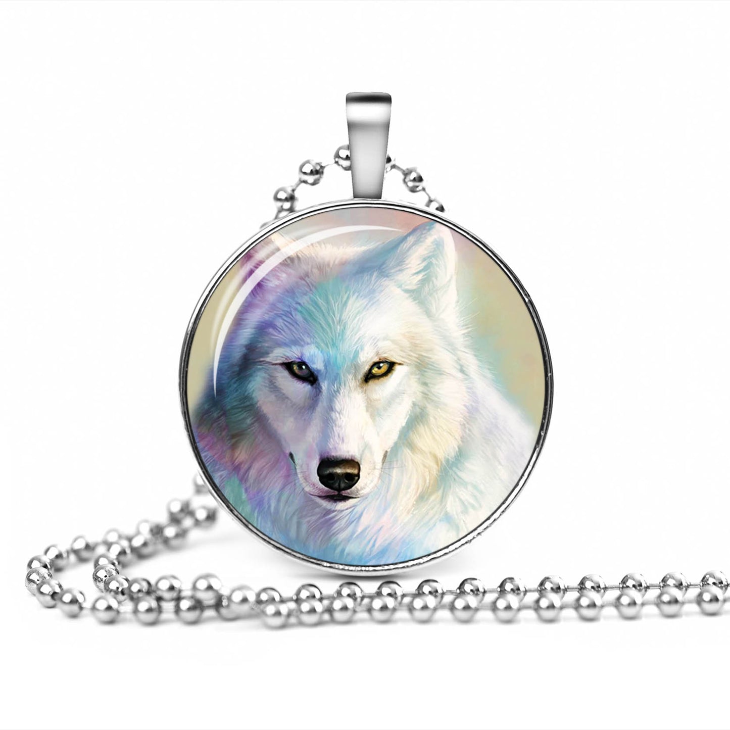 Wolf Cabochon Glass Glowing Pendant Necklaces Fashion Jewelry Silver Plated Chain Glow In The Dark Necklaces Collares