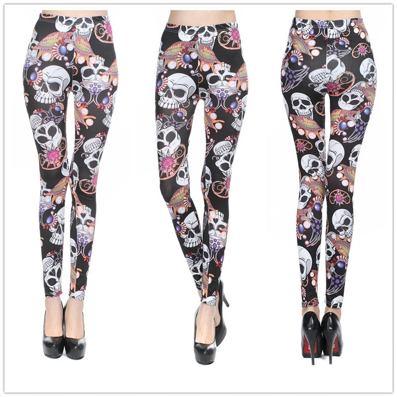 2016 Women Harajuku Skull Leggings New Arrival Skeleton Printed Legging Fashion Sexy Skinny Pants Hot Sale 3 Colors DD8289