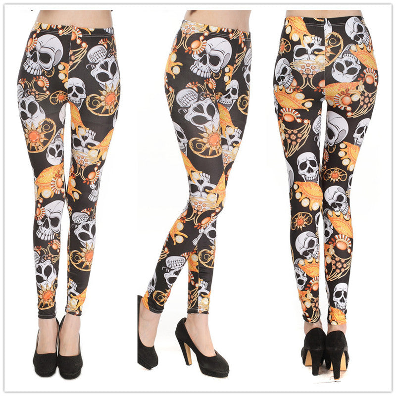 2016 Women Harajuku Skull Leggings New Arrival Skeleton Printed Legging Fashion Sexy Skinny Pants Hot Sale 3 Colors DD8289