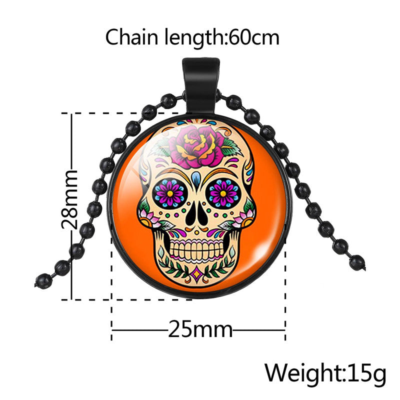 Classic Mexico Sugar Skull Pendants Necklace Vintage Jewelry Glass Cabochon Statement Necklace For Women Gift 1PC