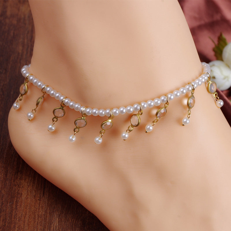 Fashion Imitation Pearl Beads Pendant Anklet Foot Chain For Woman Statement Bracelet Charm Anklets Foot Jewelry