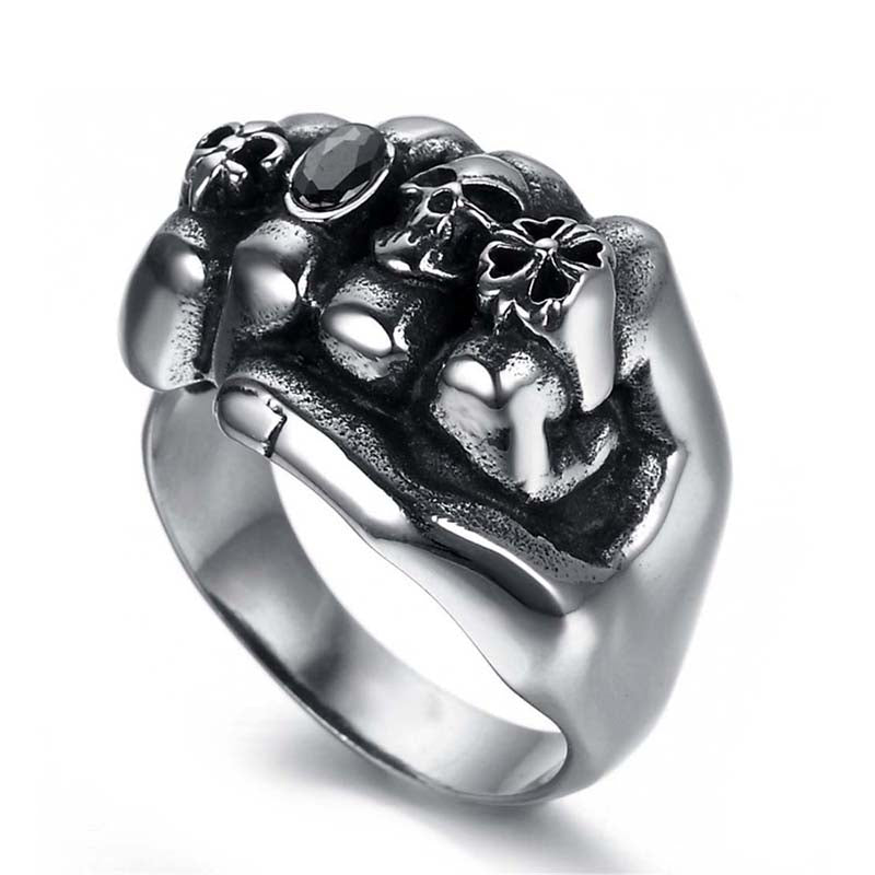 Fashion Retro Style Men Gothic Flower Skull 316L Stainless Steel Biker Ring Anarchy Death Fist Skull Ring Jewelry wholesale