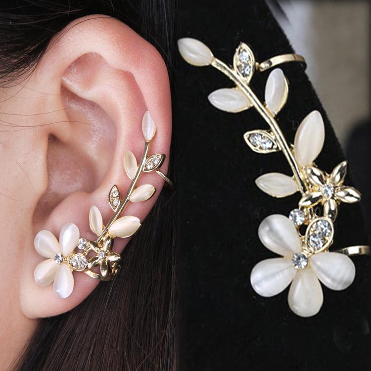 New 1pc Flower Shape Rhinestone Left Ear Cuff Clip Golden Earring Ear Stud EAR-0414