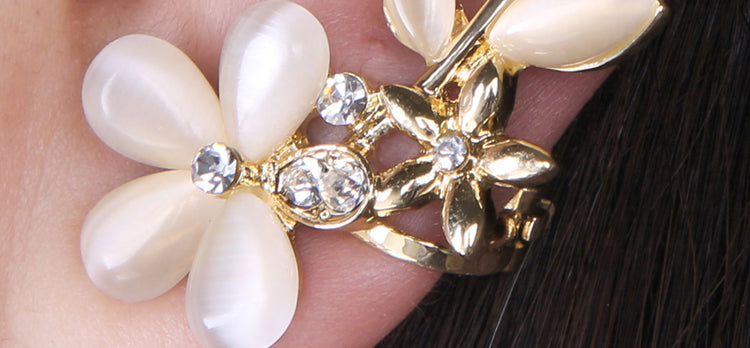 New 1pc Flower Shape Rhinestone Left Ear Cuff Clip Golden Earring Ear Stud EAR-0414