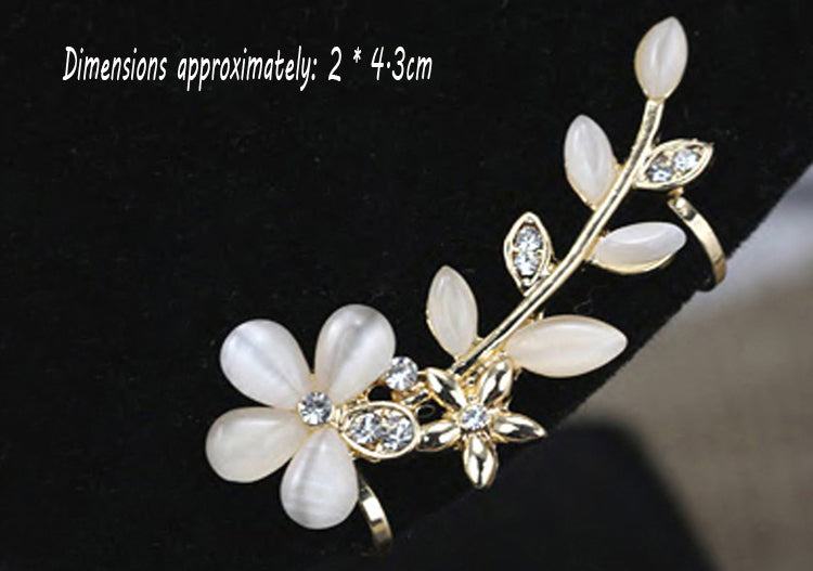 New 1pc Flower Shape Rhinestone Left Ear Cuff Clip Golden Earring Ear Stud EAR-0414
