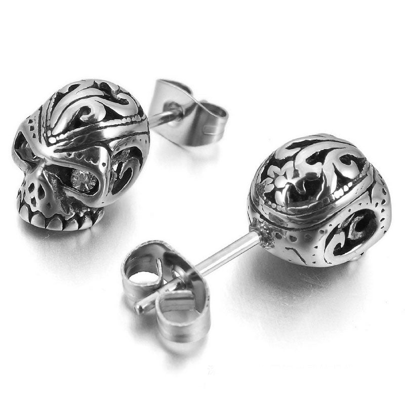 New Cool Men Punk Rock Red Eyes Skeleton Skull Stainless Steel Stud Earrings Fashion Women Jewelry
