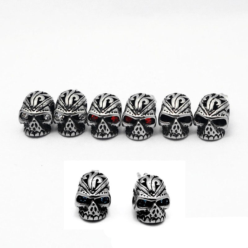New Cool Men Punk Rock Red Eyes Skeleton Skull Stainless Steel Stud Earrings Fashion Women Jewelry