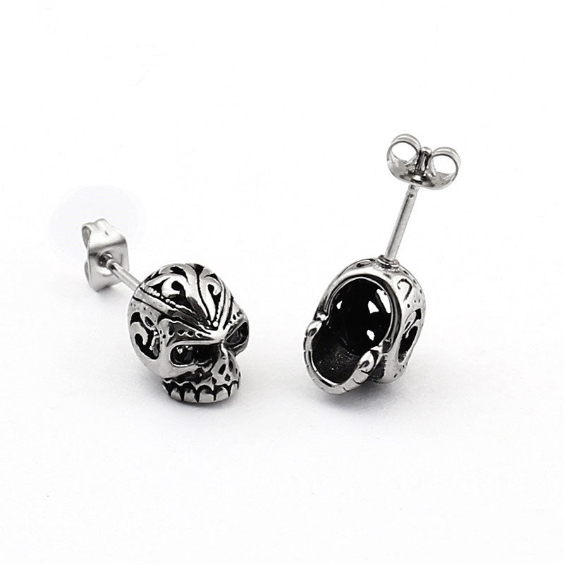 New Cool Men Punk Rock Red Eyes Skeleton Skull Stainless Steel Stud Earrings Fashion Women Jewelry