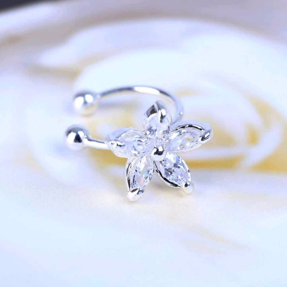 New Fashion Flower Shape Rhinestone Left Ear Cuff Clip Gold Silver Earring Ear Stud gift for women girl