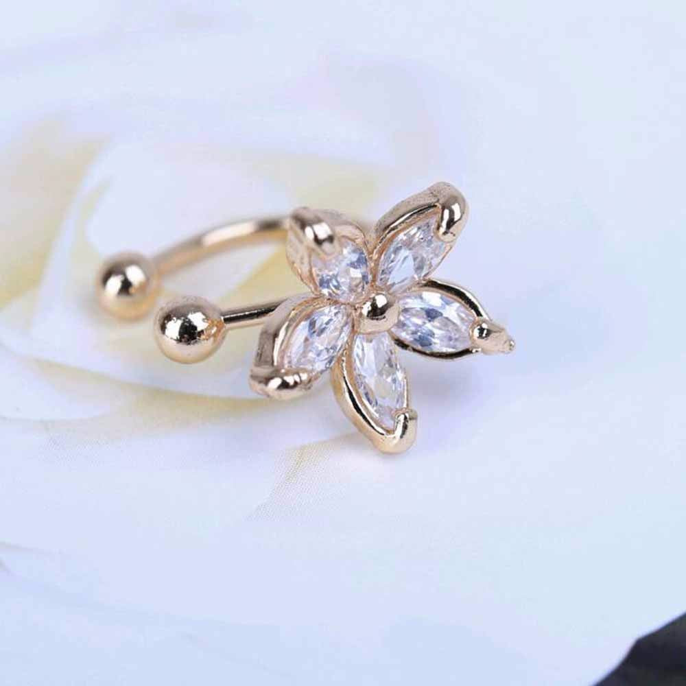 New Fashion Flower Shape Rhinestone Left Ear Cuff Clip Gold Silver Earring Ear Stud gift for women girl