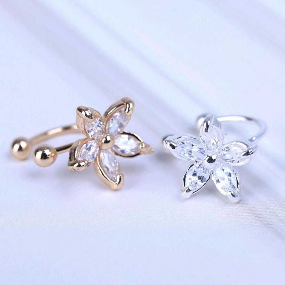 New Fashion Flower Shape Rhinestone Left Ear Cuff Clip Gold Silver Earring Ear Stud gift for women girl