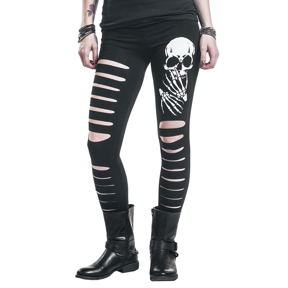 New Fashion Skull Printed Hollow Hole Women Leggings Woman Pants high quality