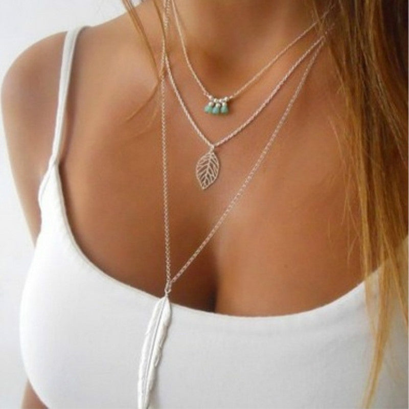 New Gold Fatima Hand Multilayer Hammer Chain Lariat Bar Necklace Long Strip Pendant Necklace Collar joyeria collier Women