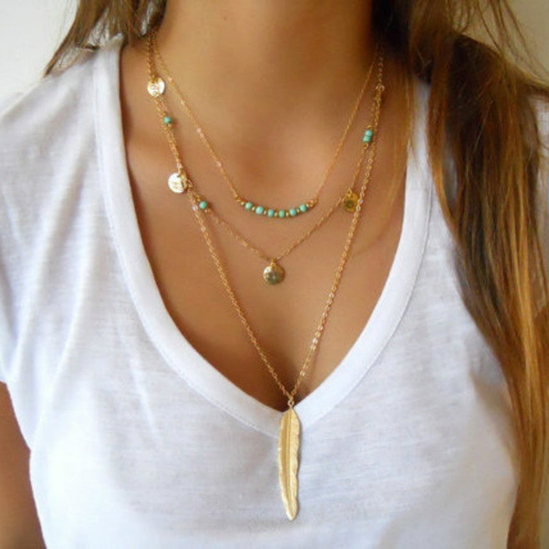 New Gold Fatima Hand Multilayer Hammer Chain Lariat Bar Necklace Long Strip Pendant Necklace Collar joyeria collier Women