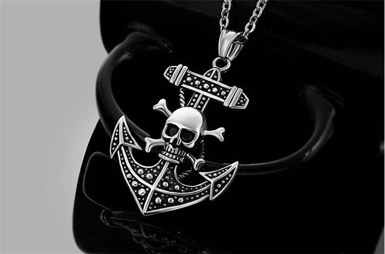 Retro punk men Anchor necklace fashion jewelry stainless steel skull cross pendants necklaces vintage male accessories gift