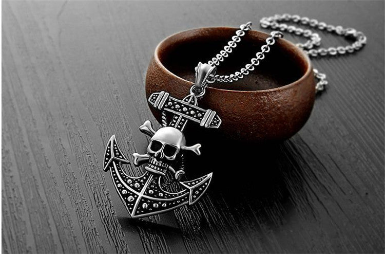 Retro punk men Anchor necklace fashion jewelry stainless steel skull cross pendants necklaces vintage male accessories gift